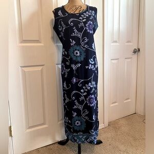 S.A. Designs Vintage 90’s Y2K floral maxi tank sleeveless navy dress size 8/10 M